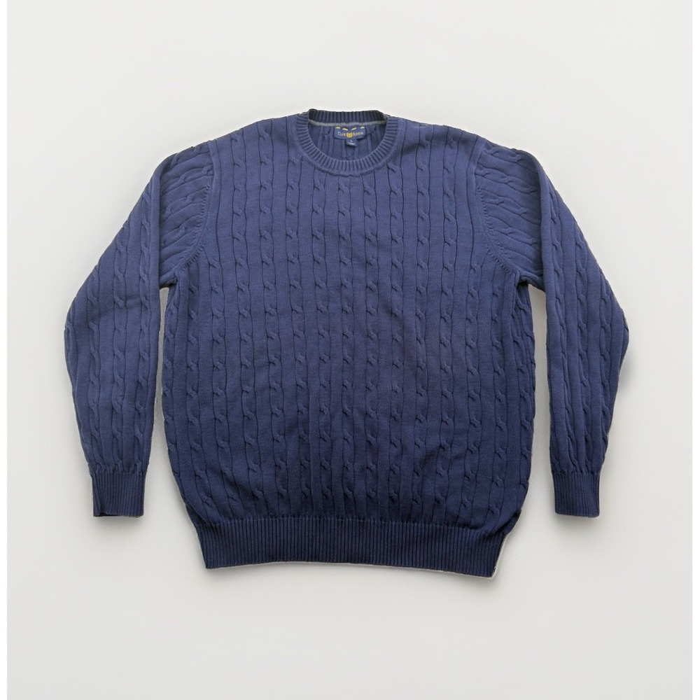 Club Room Navy Blue Cable-Knit Sweater Pullover Men's Large 100% Pima Cotton